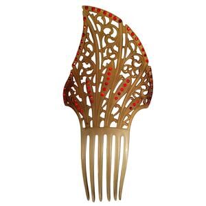 Vintage Romantic Art Nouveau Red Rhinestone Celluloid Hair Comb Whimsy Coquette